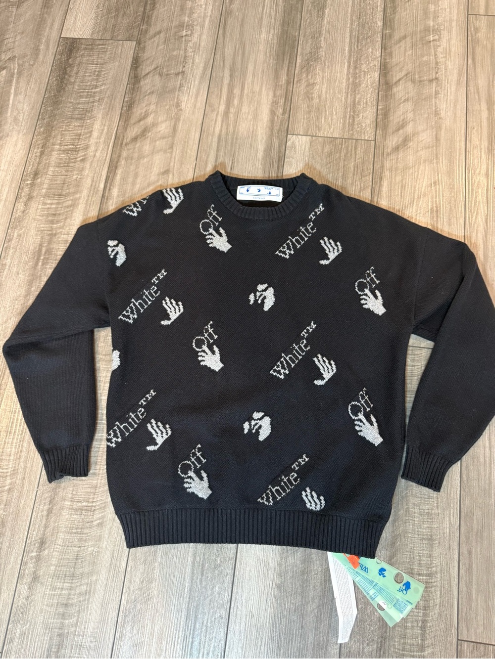 Off-White Black Crewneck Sweater with White Logo Motif
